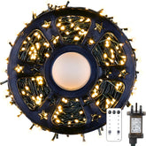 Decorative string light with stars and control panel on a white background